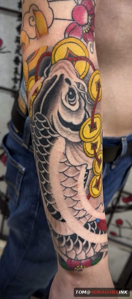 Custom Koi Tattoos by Tom at 9 Dragons Ink in San Jose