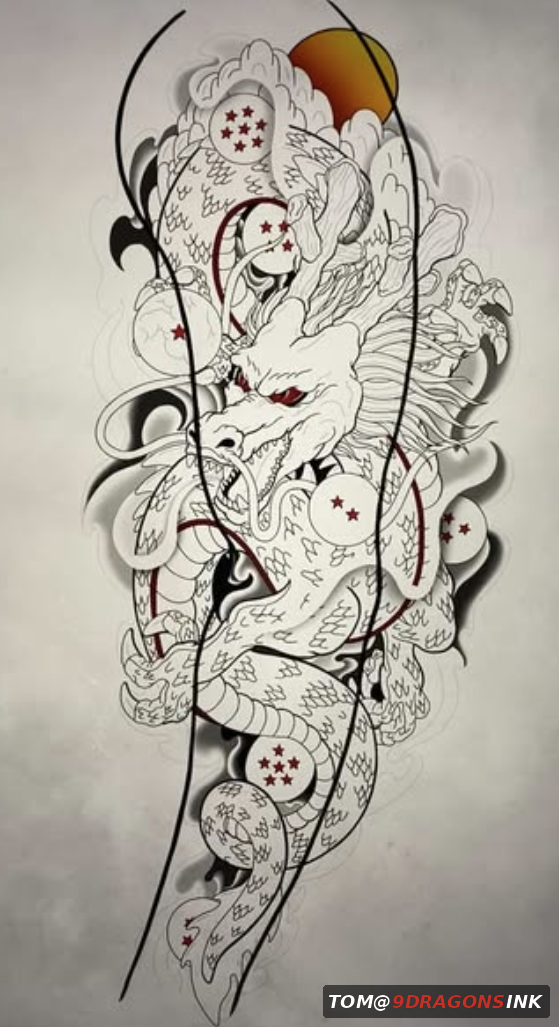 Original dragon tattoo composition sketch by Tom at 9 Dragons Ink