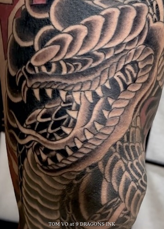 Asian figure tattoo by Tom Vo in San Jose