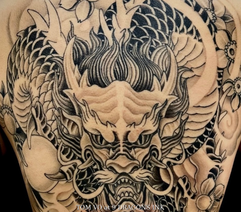 Japanese and Chinese-inspired dragon tattoo detail by Tom Vo in San Jose