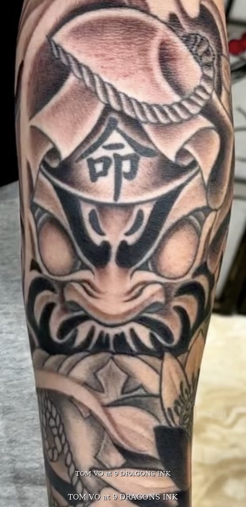 Kitsune fox mask tattoo by Tom Vo in San Jose