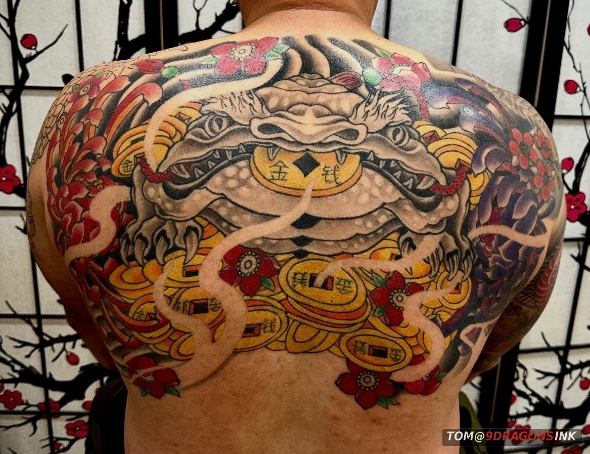 Dragon and koi full sleeve tattoo by Tom at 9 Dragons Ink