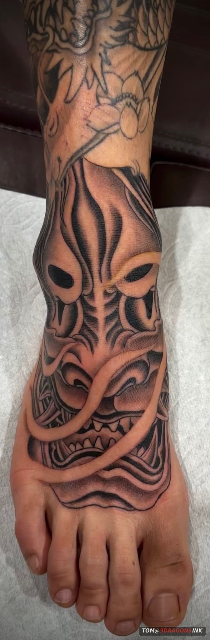 Chinese money frog back tattoo by Tom at 9 Dragons Ink